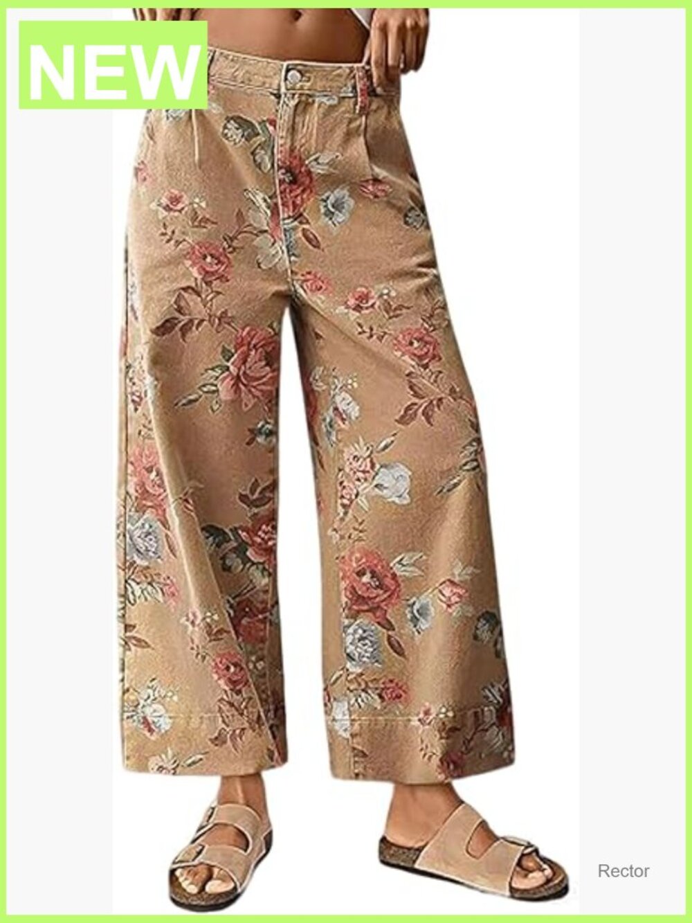 Mid Rise Cropped Wide Leg Floral Jeans Baggy Ankle Denim Capri Flare Boho